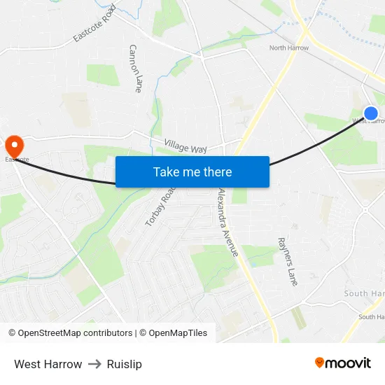 West Harrow to Ruislip map