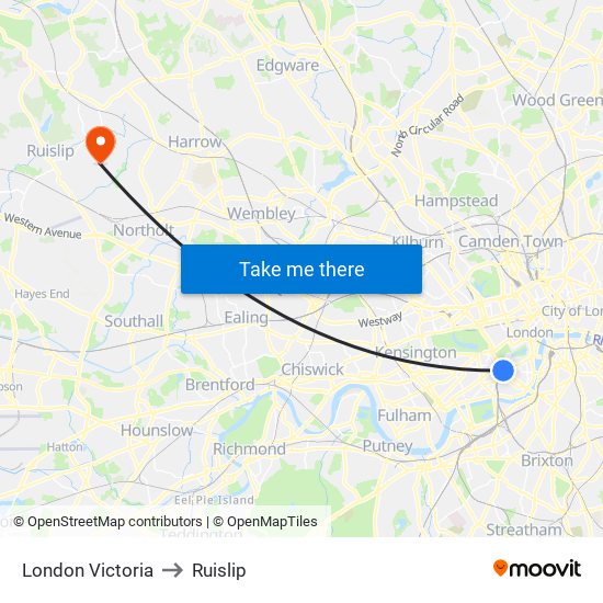 London Victoria to Ruislip map