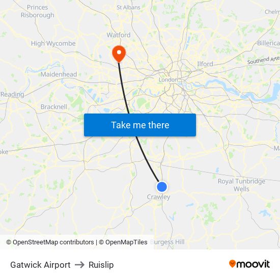 Gatwick Airport to Ruislip map