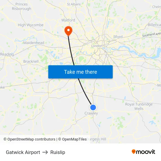 Gatwick Airport to Ruislip map