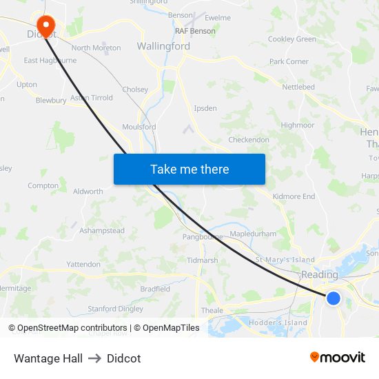 Wantage Hall to Didcot map