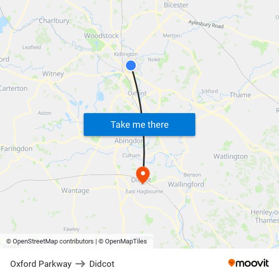 Oxford Parkway to Didcot map
