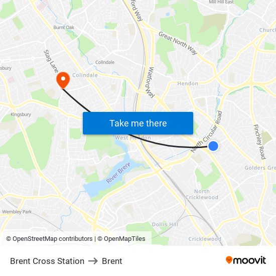 Brent Cross Station to Brent map