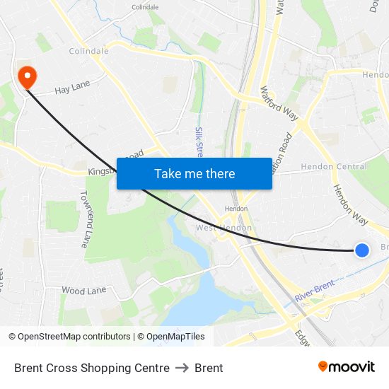 Brent Cross Shopping Centre to Brent map