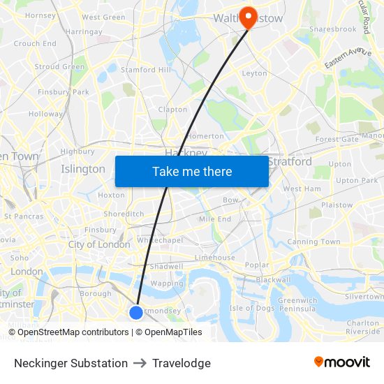 Neckinger Substation to Travelodge map