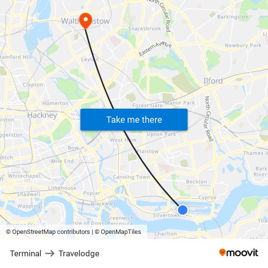 Terminal to Travelodge map