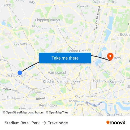 Stadium Retail Park to Travelodge map