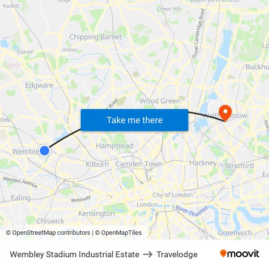Wembley Stadium Industrial Estate to Travelodge map