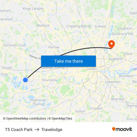 T5 Coach Park to Travelodge map
