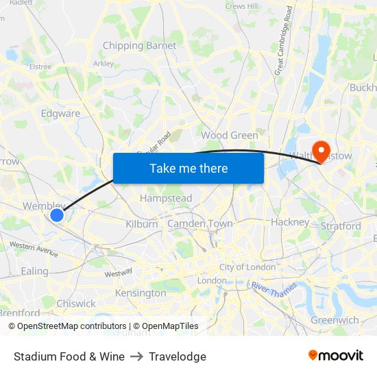 Stadium Food & Wine to Travelodge map