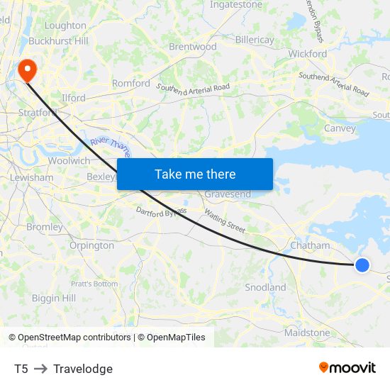 T5 to Travelodge map