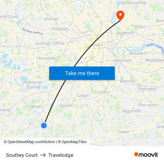 Southey Court to Travelodge map