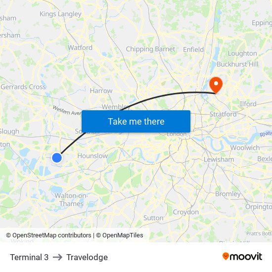 Terminal 3 to Travelodge map