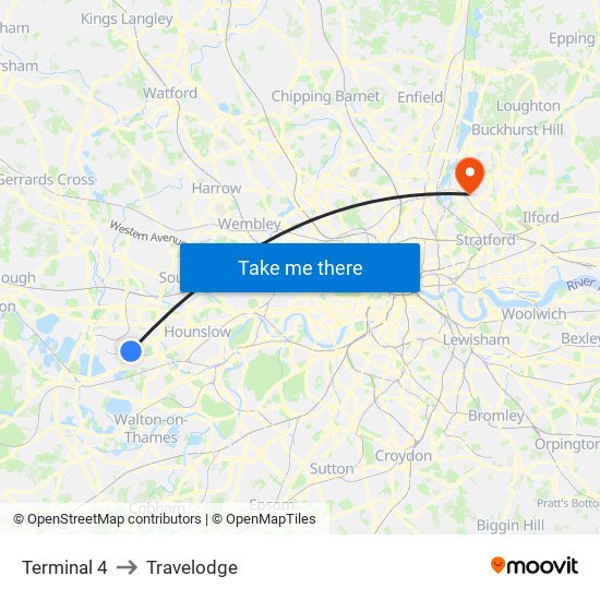 Terminal 4 to Travelodge map