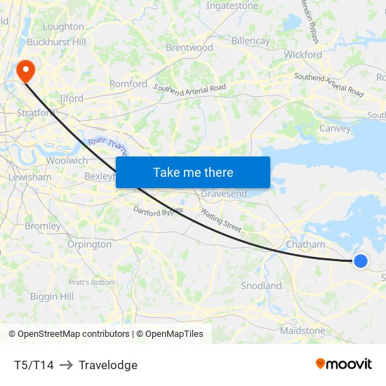 T5/T14 to Travelodge map