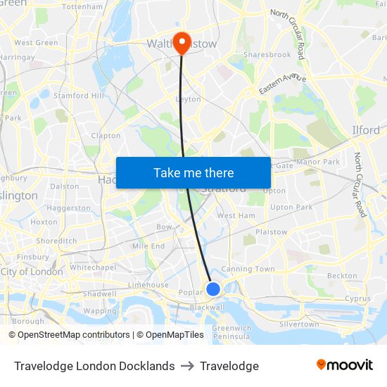 Travelodge London Docklands to Travelodge map