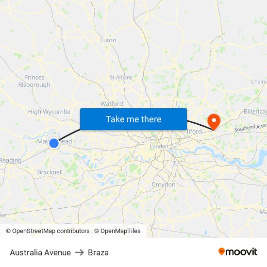 Australia Avenue to Braza map