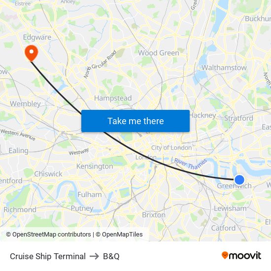 Cruise Ship Terminal to B&Q map