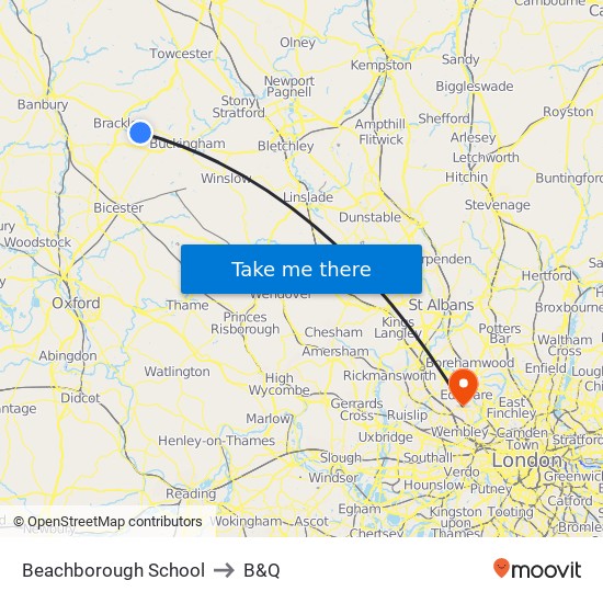 Beachborough School to B&Q map