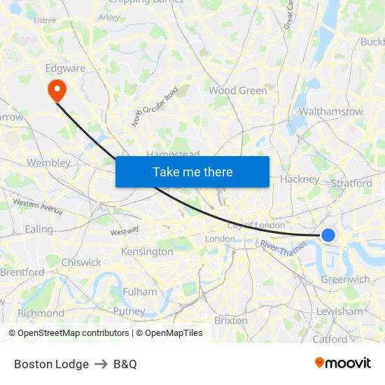 Boston Lodge to B&Q map