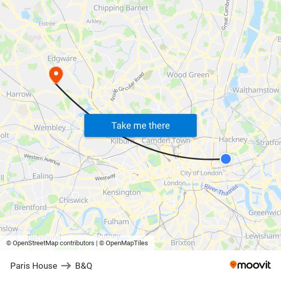 Paris House to B&Q map