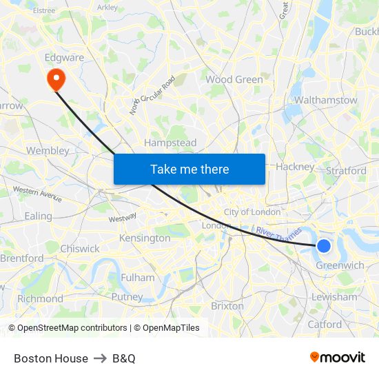 Boston House to B&Q map