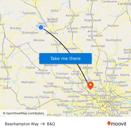 Beachampton Way to B&Q map