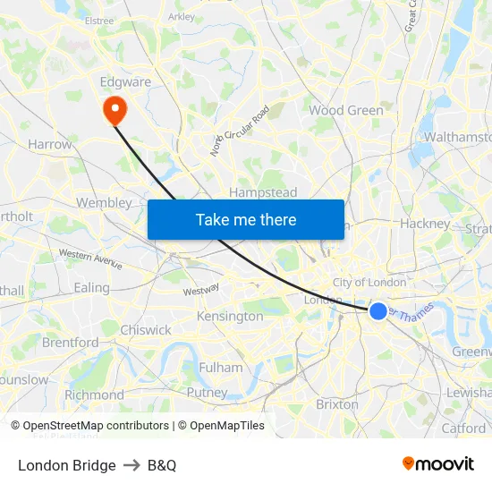 London Bridge to B&Q map