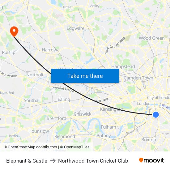 Elephant & Castle to Northwood Town Cricket Club map