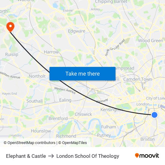 Elephant & Castle to London School Of Theology map