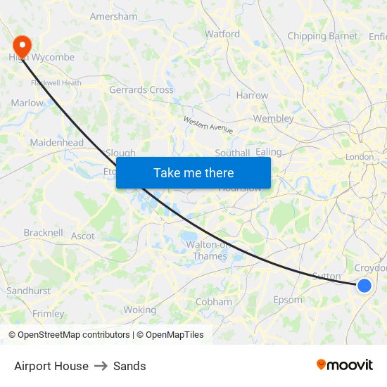 Airport House to Sands map