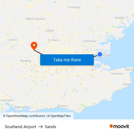 Southend Airport to Sands map