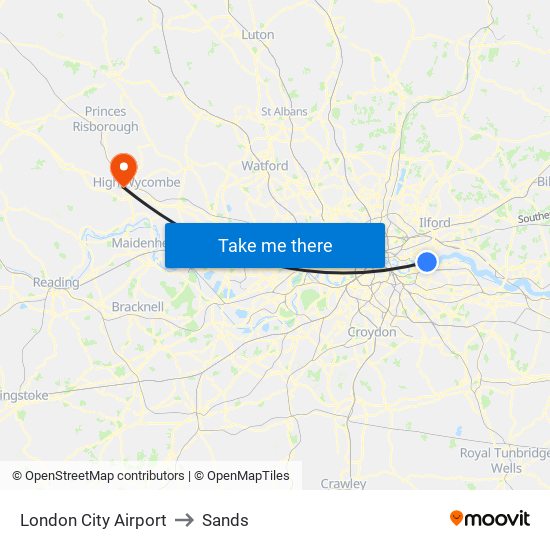London City Airport to Sands map