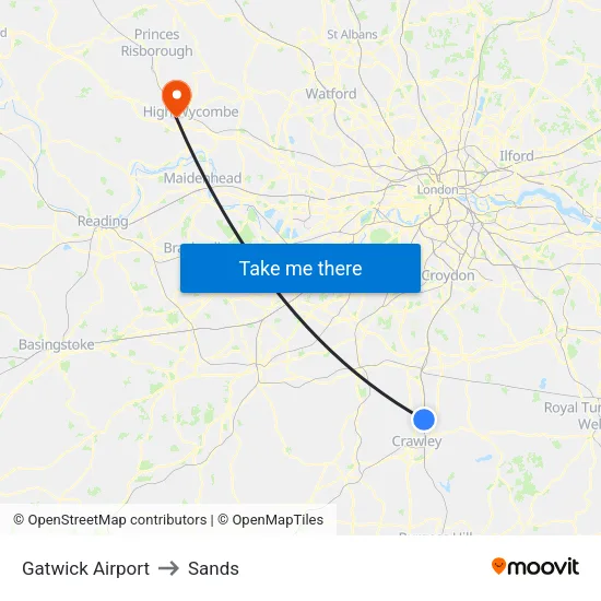 Gatwick Airport to Sands map