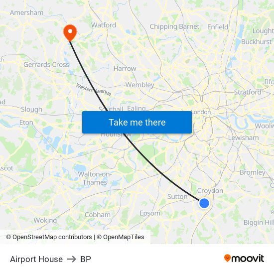 Airport House to BP map