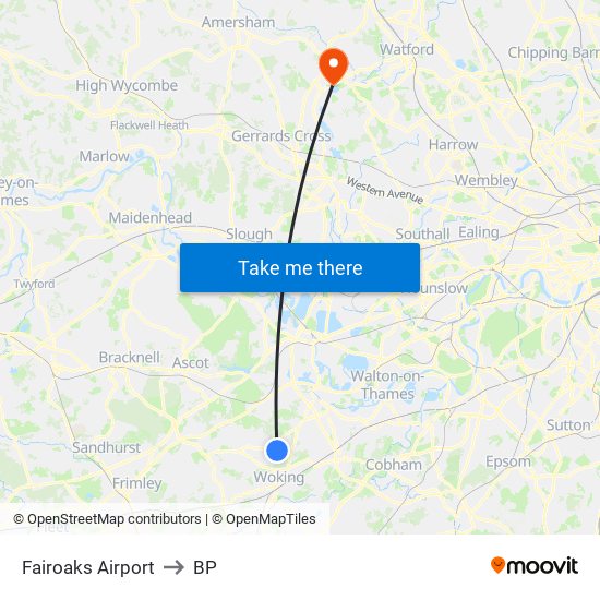 Fairoaks Airport to BP map