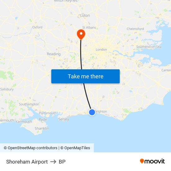Shoreham Airport to BP map