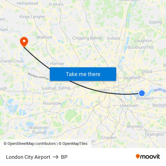 London City Airport to BP map