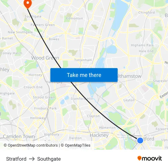 Stratford to Southgate map