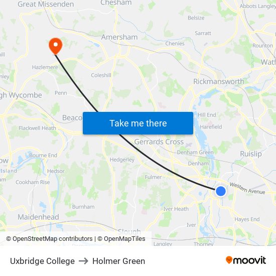 Uxbridge College to Holmer Green map