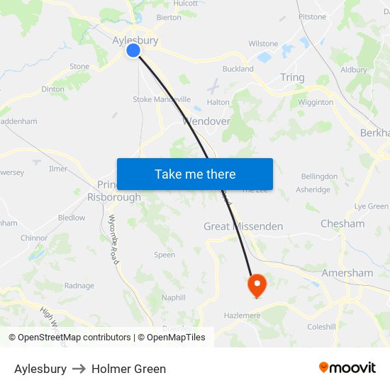 Aylesbury to Holmer Green map