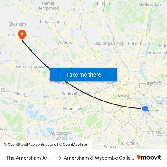 The Amersham Arms to Amersham & Wycombe College map