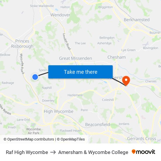 Raf High Wycombe to Amersham & Wycombe College map