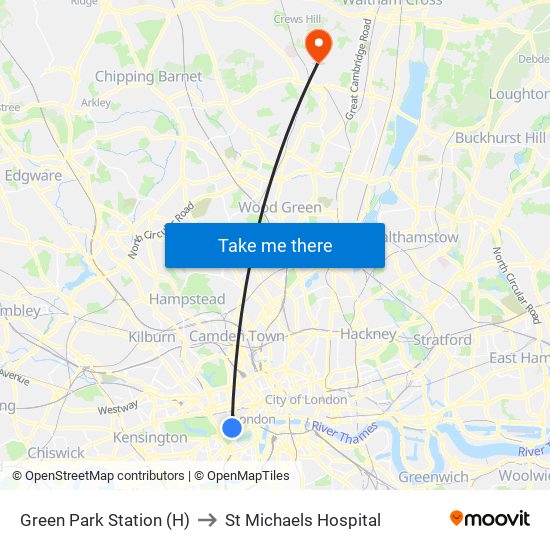 Green Park Station (H) to St Michaels Hospital map
