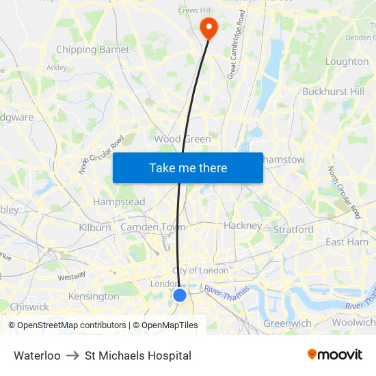 Waterloo to St Michaels Hospital map