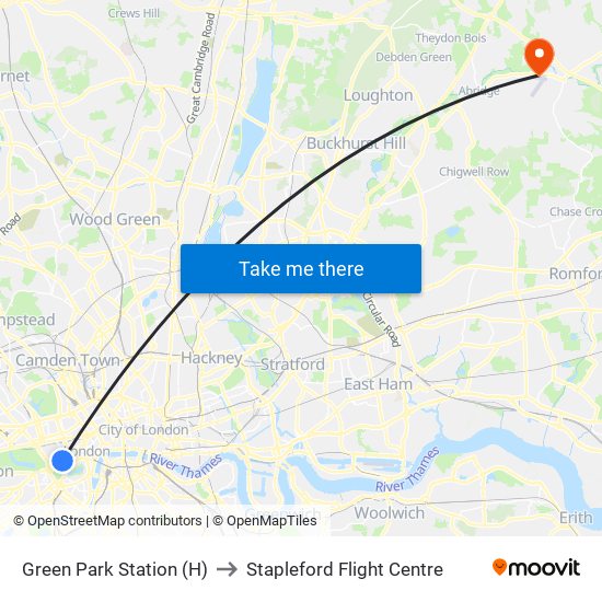Green Park Station (H) to Stapleford Flight Centre map
