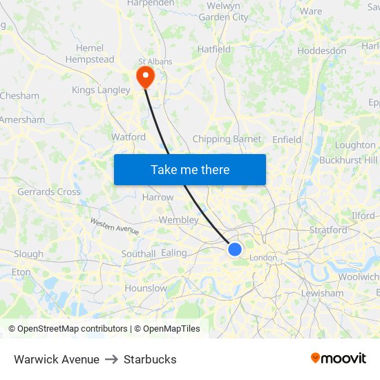 Warwick Avenue to Starbucks map