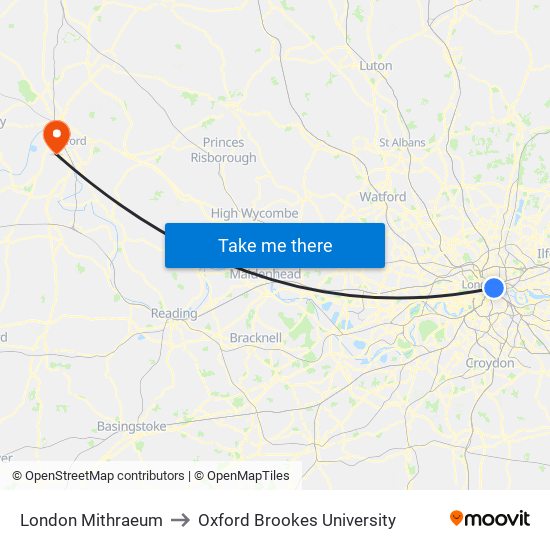 London Mithraeum to Oxford Brookes University map