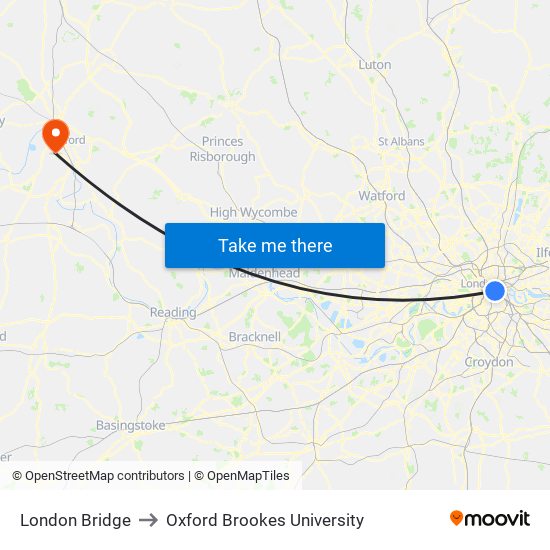 London Bridge to Oxford Brookes University map