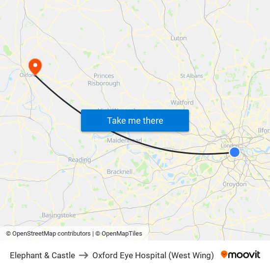 Elephant & Castle to Oxford Eye Hospital (West Wing) map